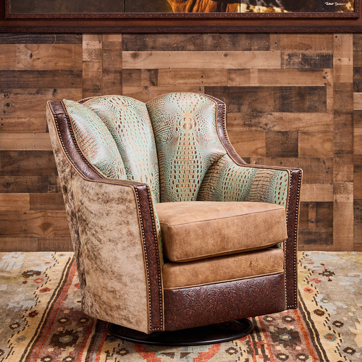 Spanish Bit Cowhide Swivel Chair