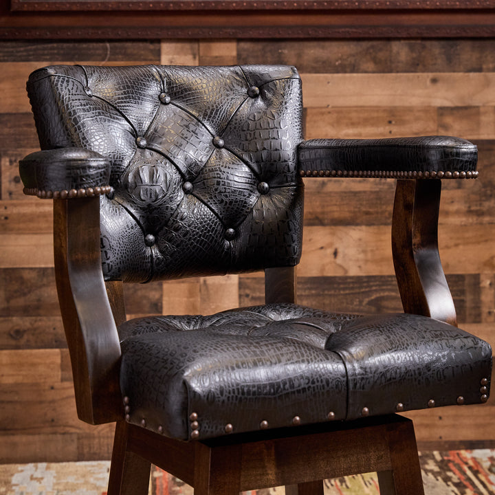 Black Croc Cowhide Leather Bar Stool