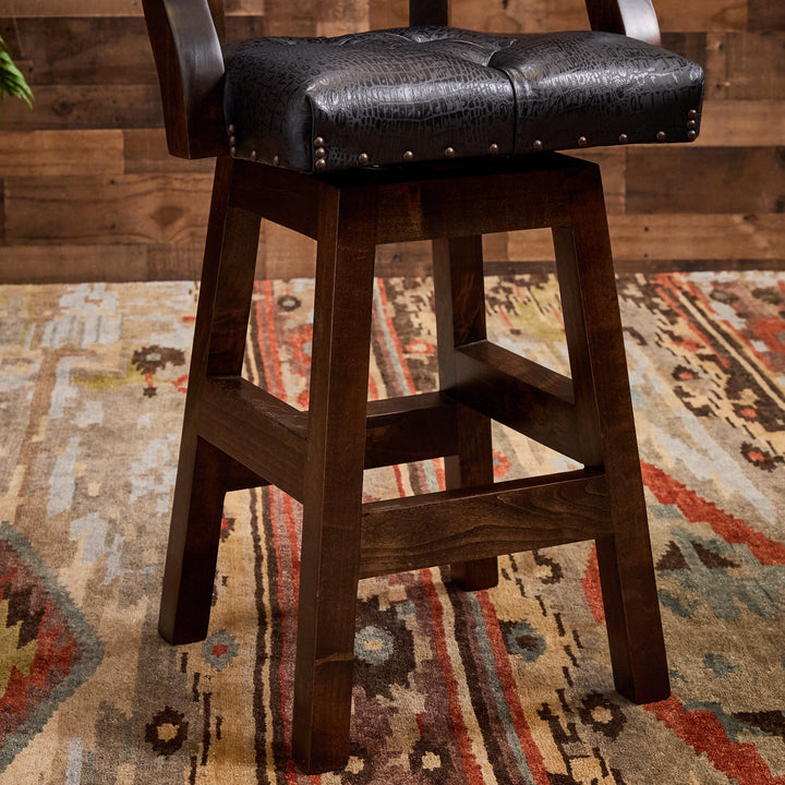Black Croc Cowhide Leather Bar Stool