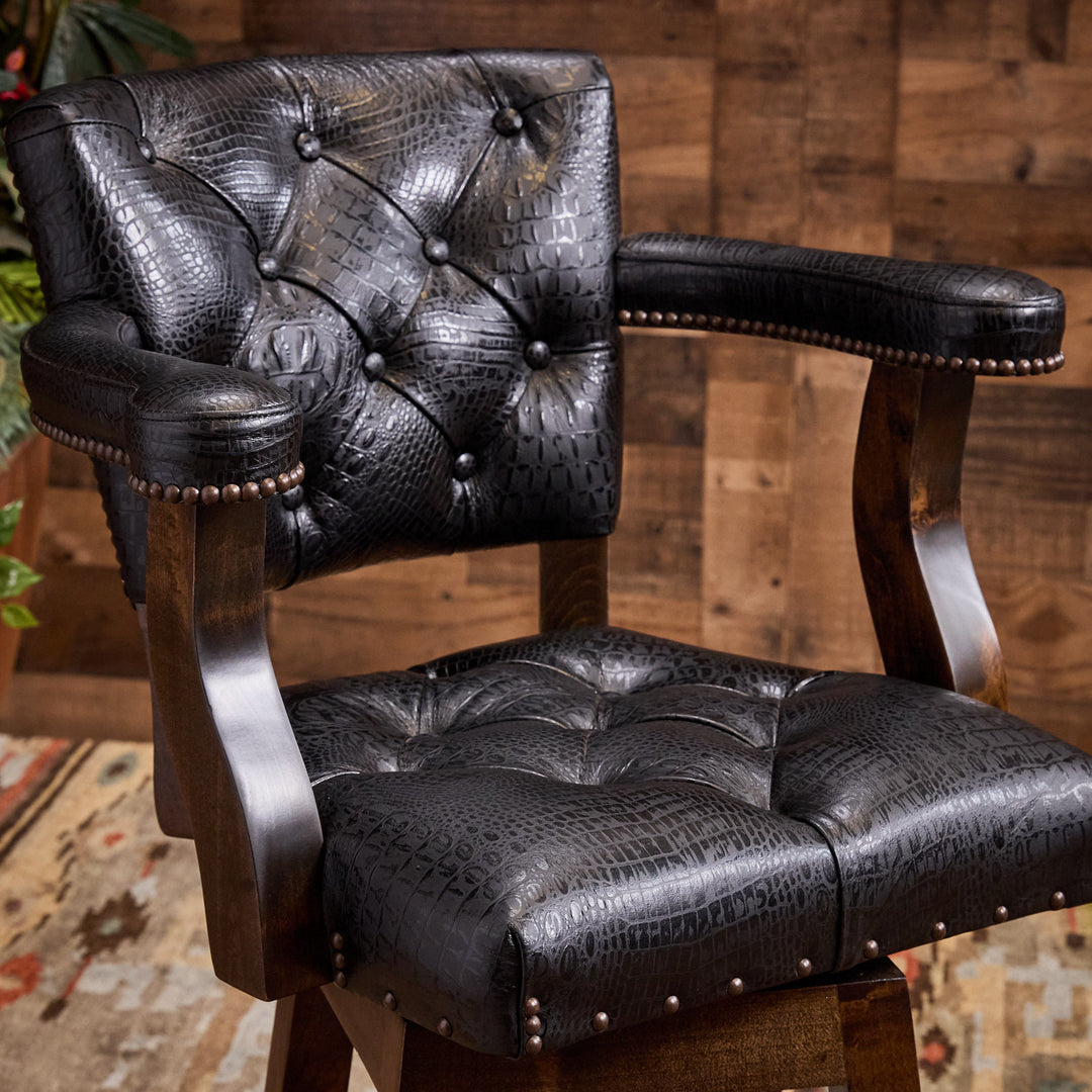 Black Croc Cowhide Leather Bar Stool