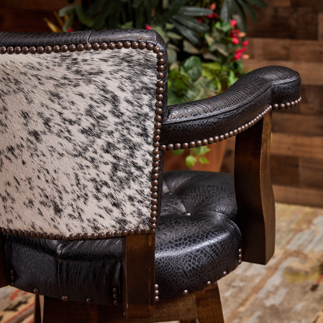 Black Croc Cowhide Leather Bar Stool