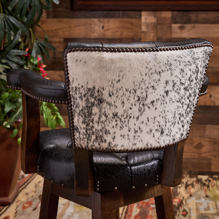 Black Croc Cowhide Leather Bar Stool
