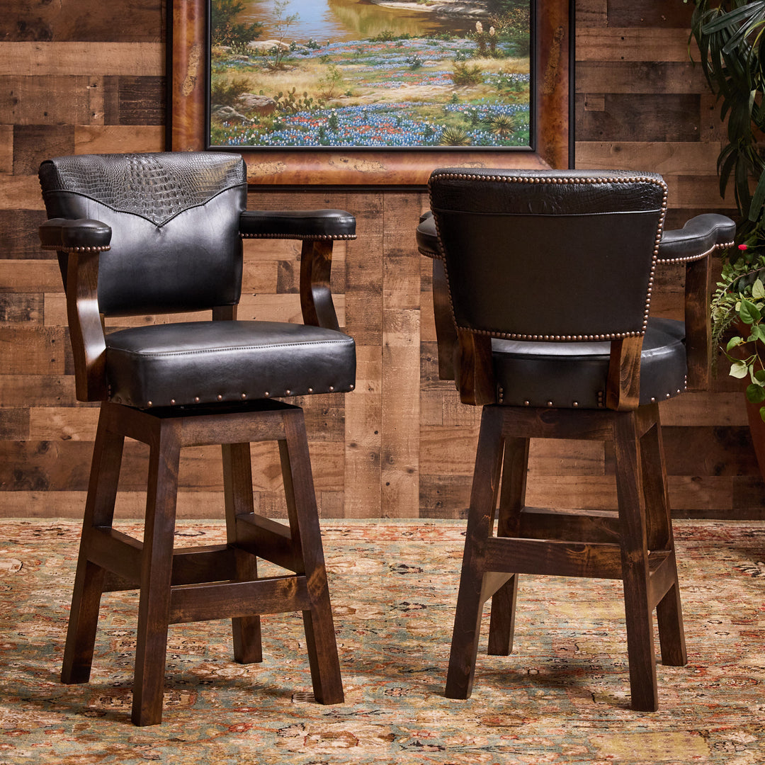 Black Croc Bayou Leather Bar Stool