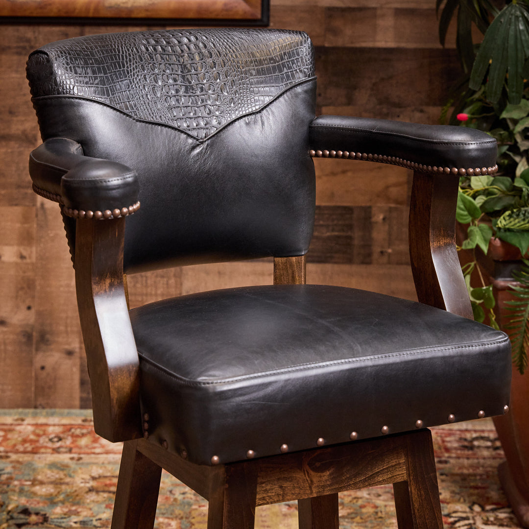 Black Croc Bayou Leather Bar Stool
