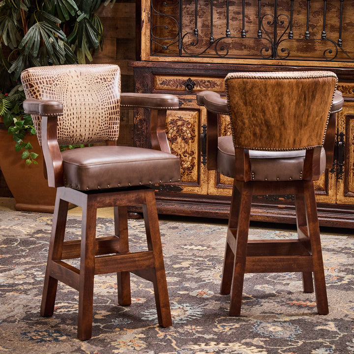 Mattera Cowhide Croc Leather Bar Stool