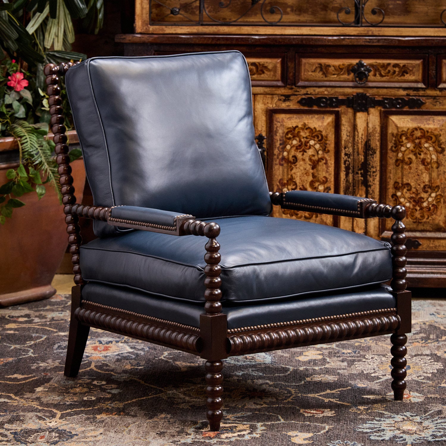 Sonia Leather Spindle Chair – Hat Creek Interiors
