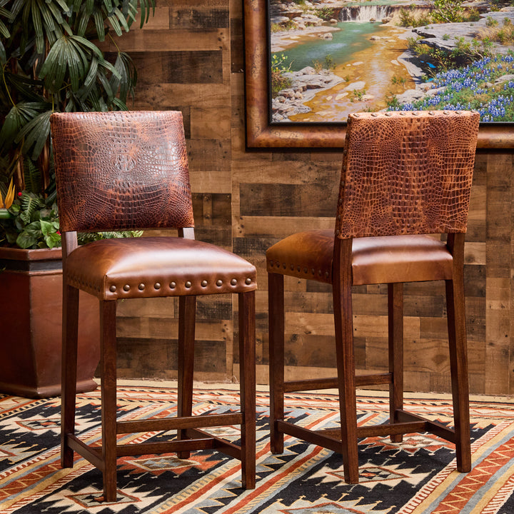 Rustic Croc Leather Bar Stool