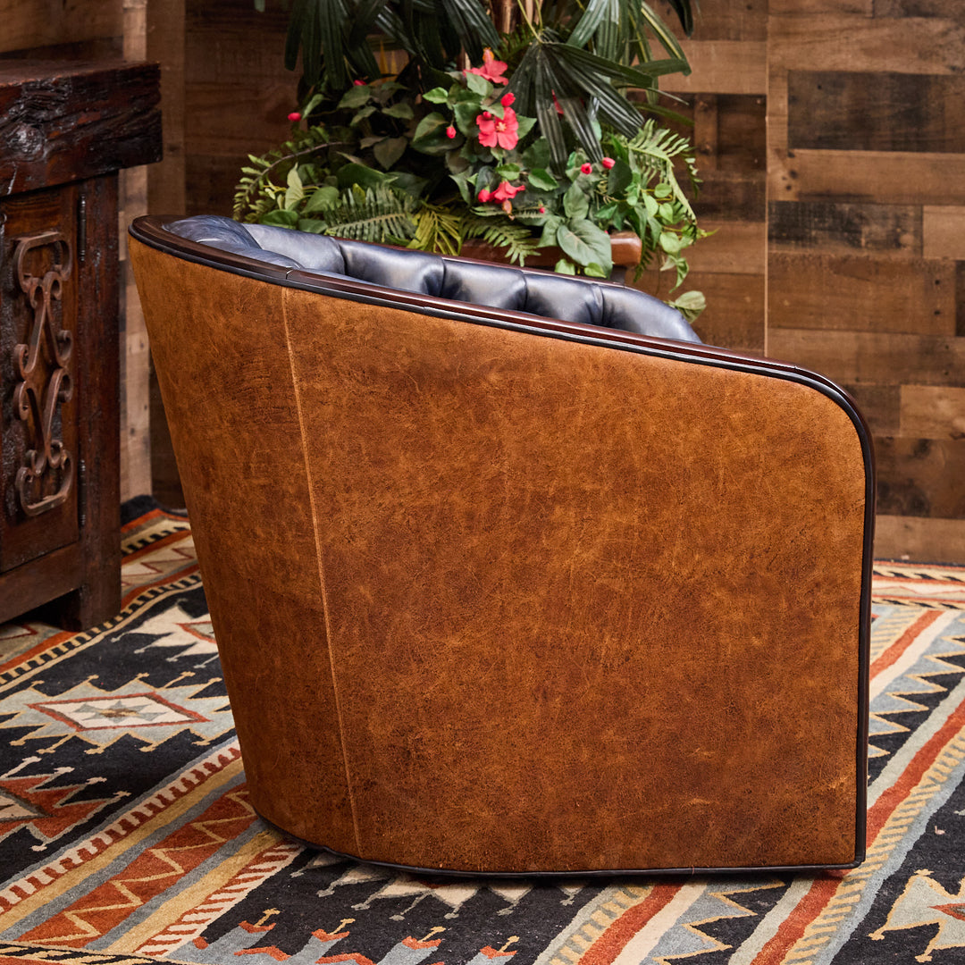 Cado Blue Leather Swivel Chair