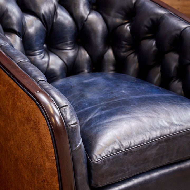 Cado Blue Leather Swivel Chair