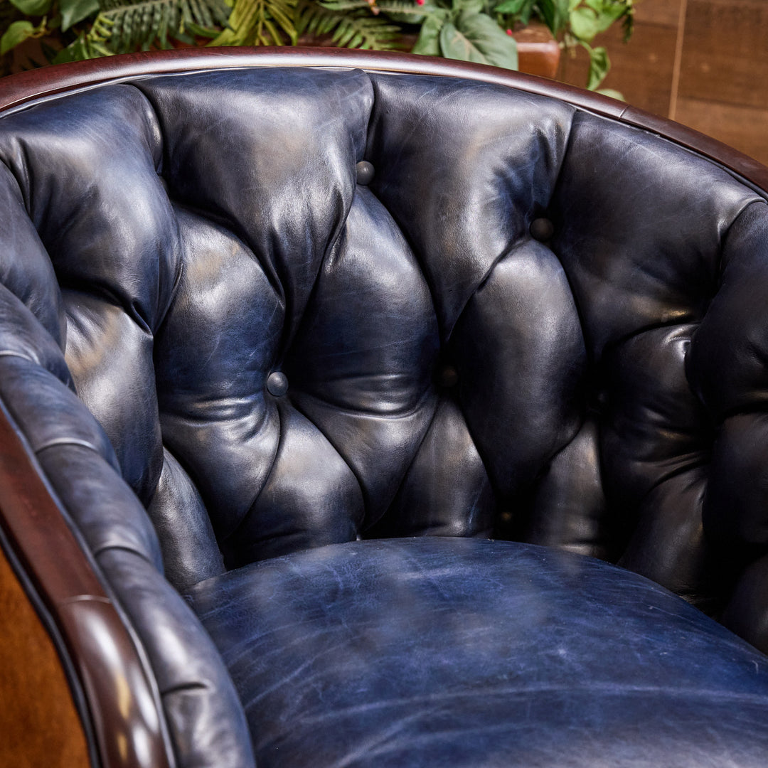 Cado Blue Leather Swivel Chair