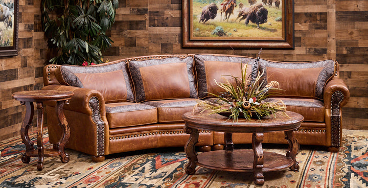 Rustic Truffle Curved Leather Sofa