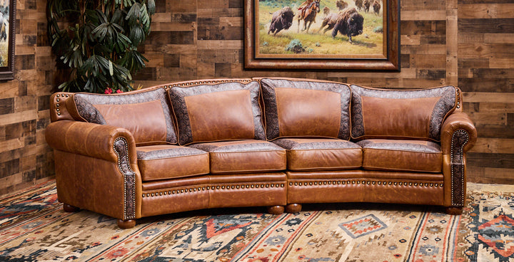 Rustic Truffle Curved Leather Sofa