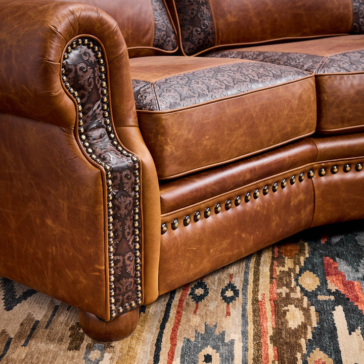 Rustic Truffle Curved Leather Sofa