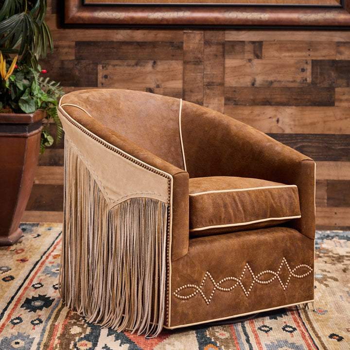 Rusty Rose Fringe Swivel Chair