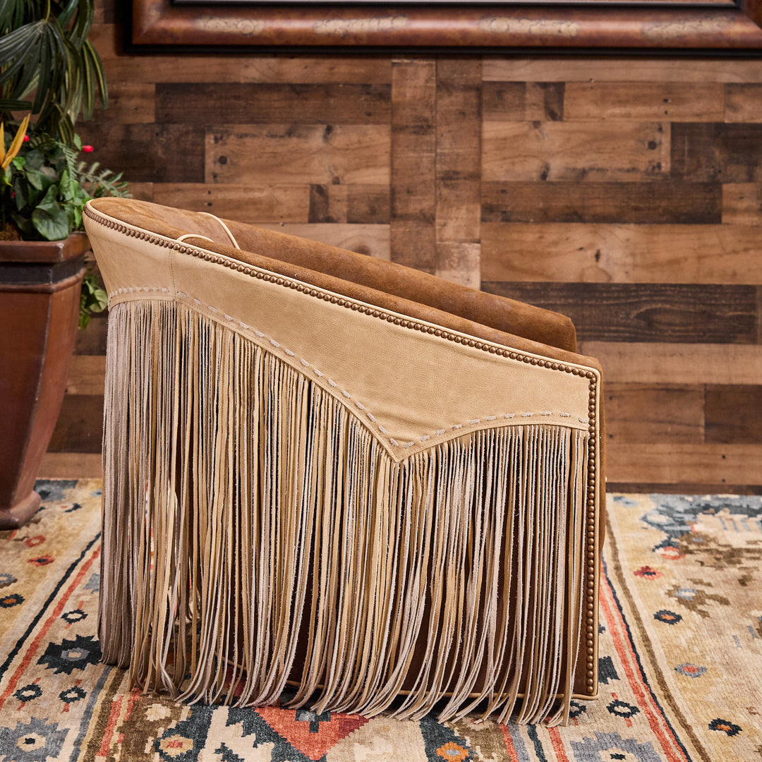 Rusty Rose Fringe Swivel Chair