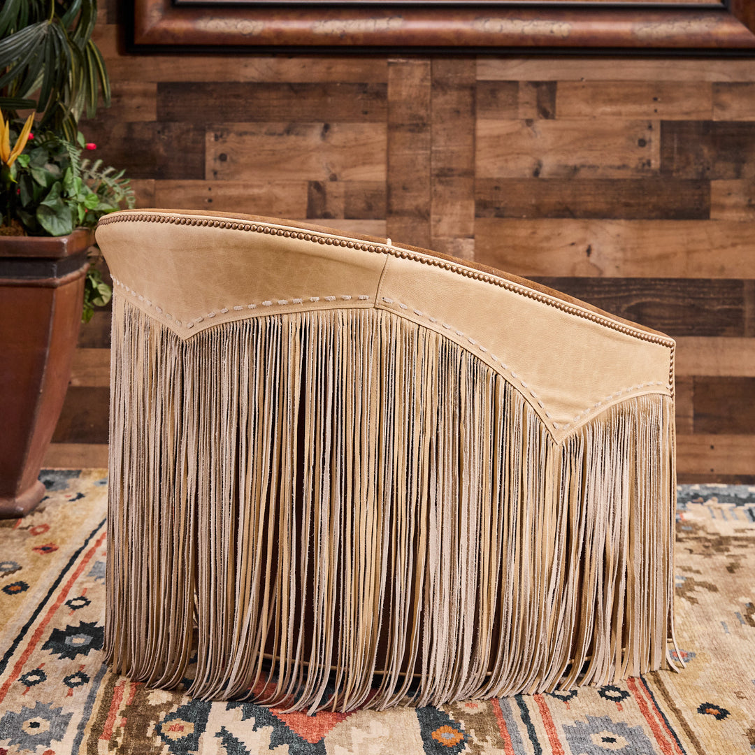 Rusty Rose Fringe Swivel Chair