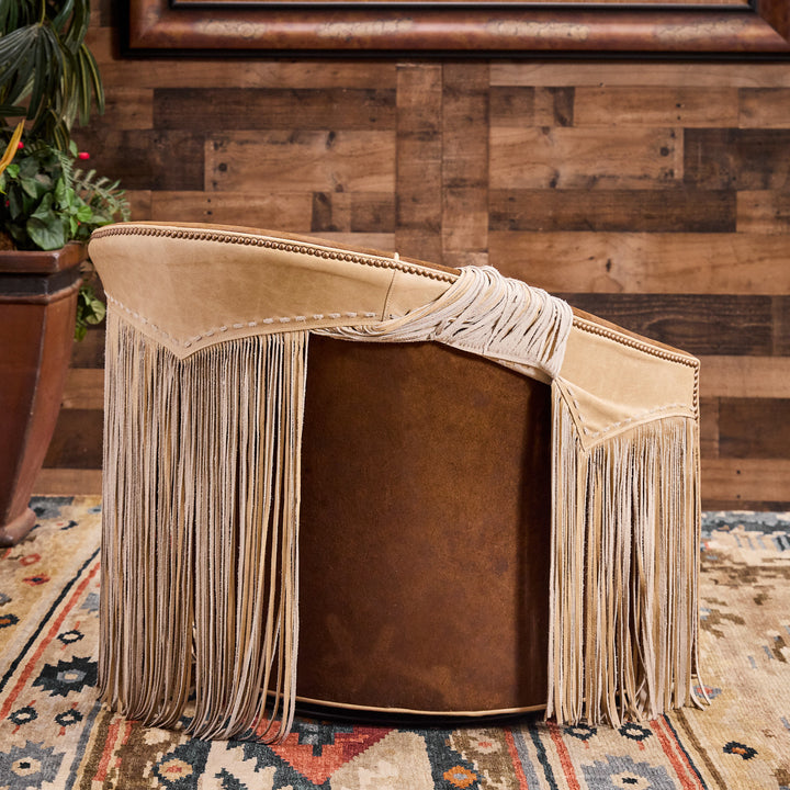 Rusty Rose Fringe Swivel Chair