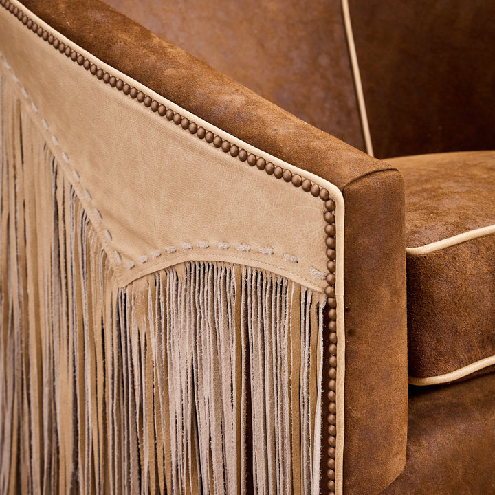 Rusty Rose Fringe Swivel Chair
