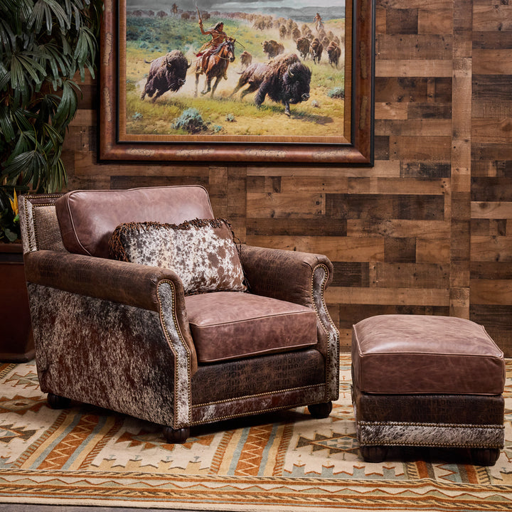 Comal Western Leather Chair & Ottoman