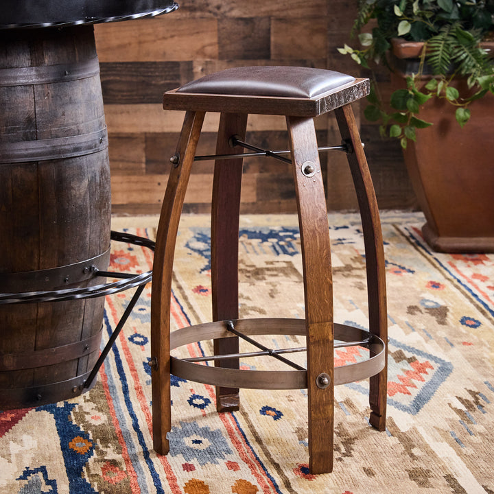 Stave Bar Stool With Leather Seat