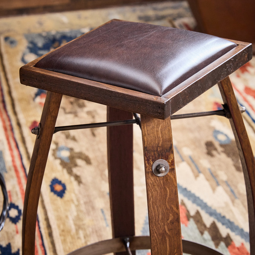 Stave Bar Stool With Leather Seat