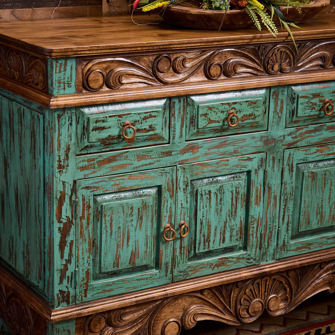 Melissa Carved Alder Turquoise Buffet