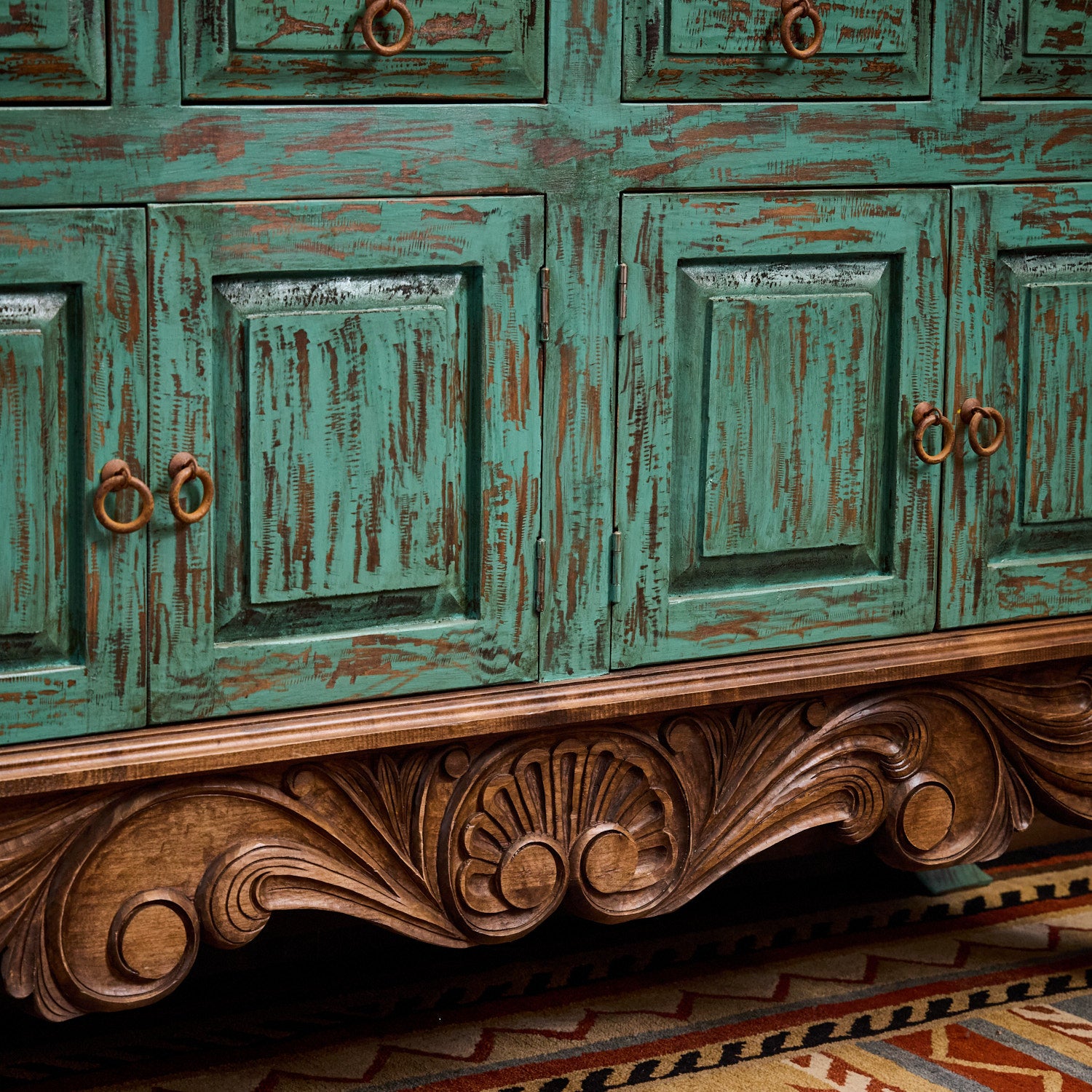 Melissa Carved Alder Turquoise Buffet – Hat Creek Interiors