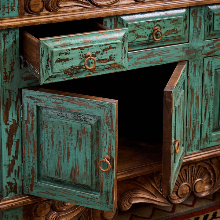Melissa Carved Alder Turquoise Buffet