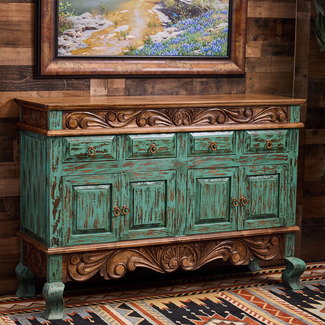 Melissa Carved Alder Turquoise Buffet