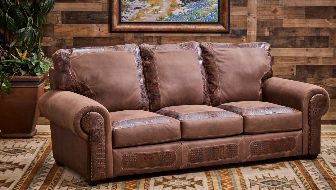 Auburn Gator Western Leather Sofa