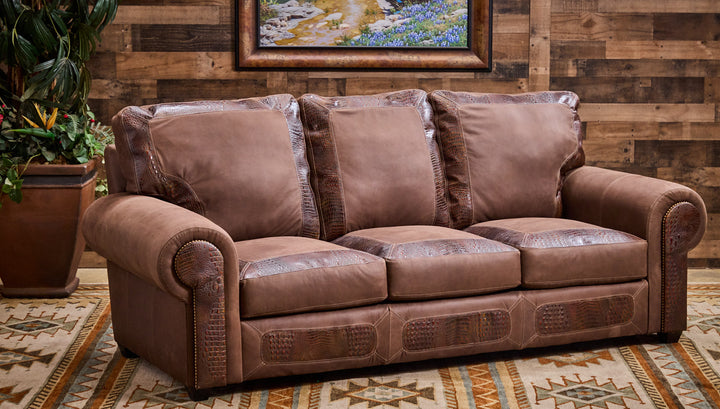 Auburn Gator Western Leather Sofa