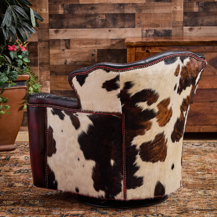 Kingsville Cowhide and Antique Red Swivel Glider Chair