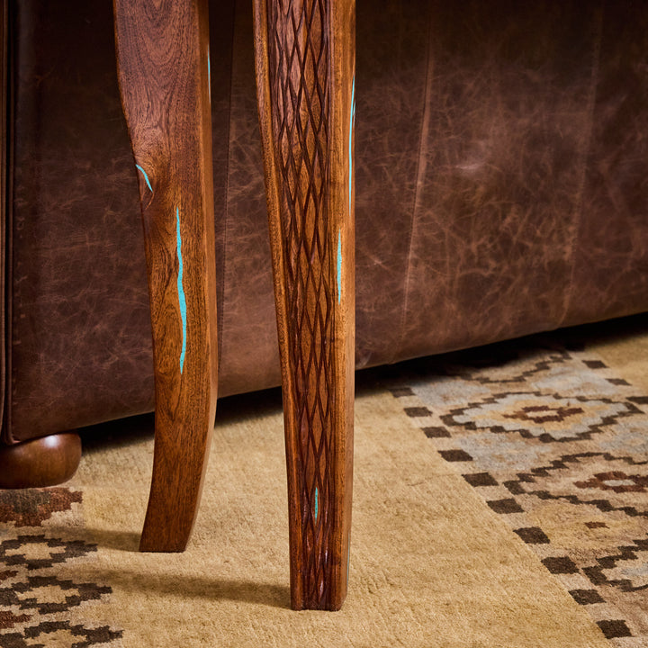 Horn Leg Mesquite Sofa Table w/ Turquoise Inlay