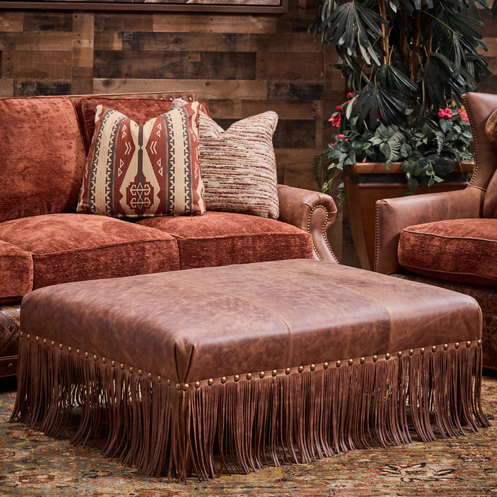 Morgan Western Leather Ottoman with Fringe