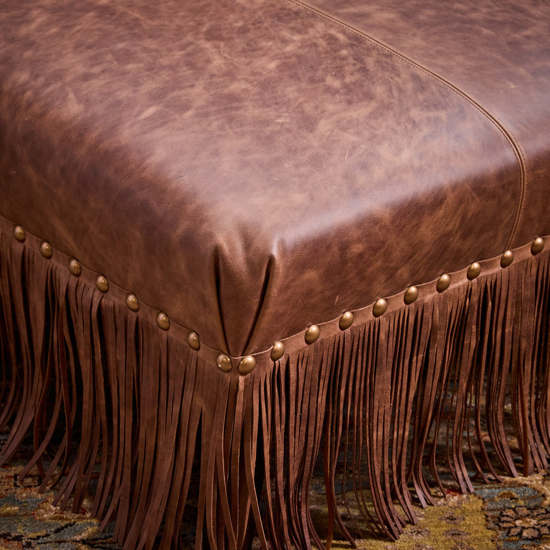 Morgan Western Leather Ottoman with Fringe