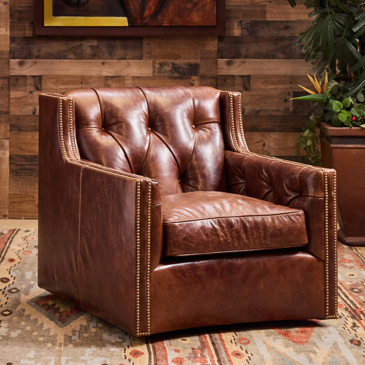 Adler Tufted Leather Swivel Chair