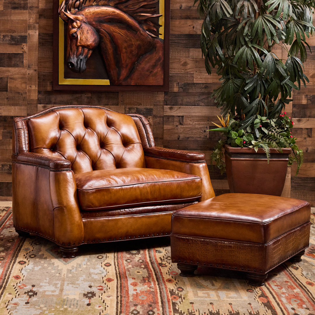 Saddle Burnished Oversized Chair and Ottoman