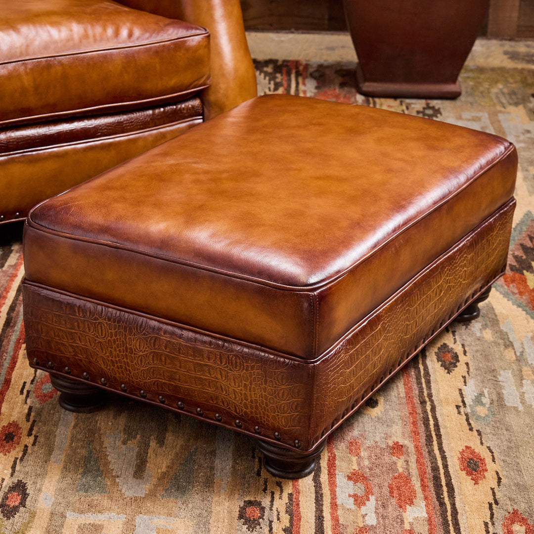 Saddle Burnished Oversized Chair and Ottoman