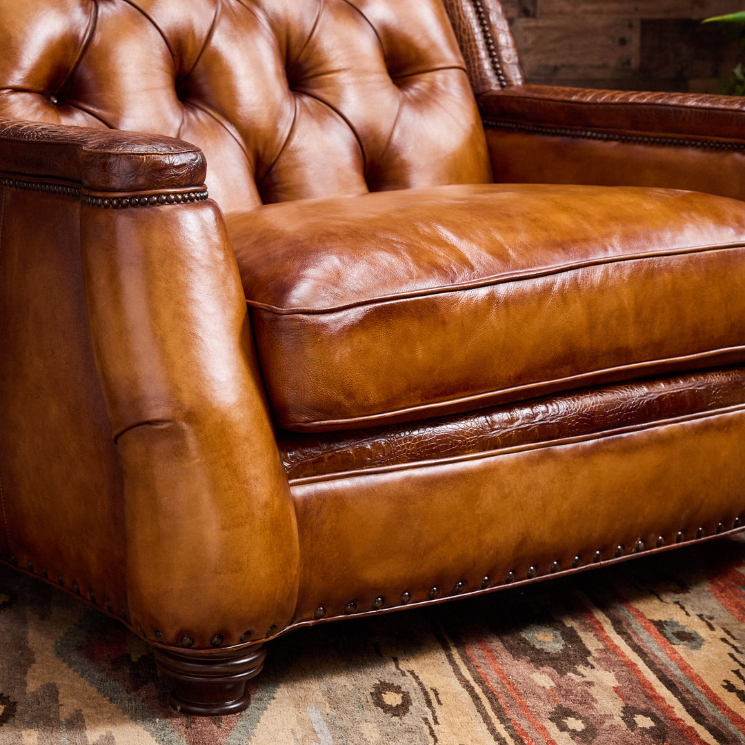 Saddle Burnished Oversized Chair and Ottoman
