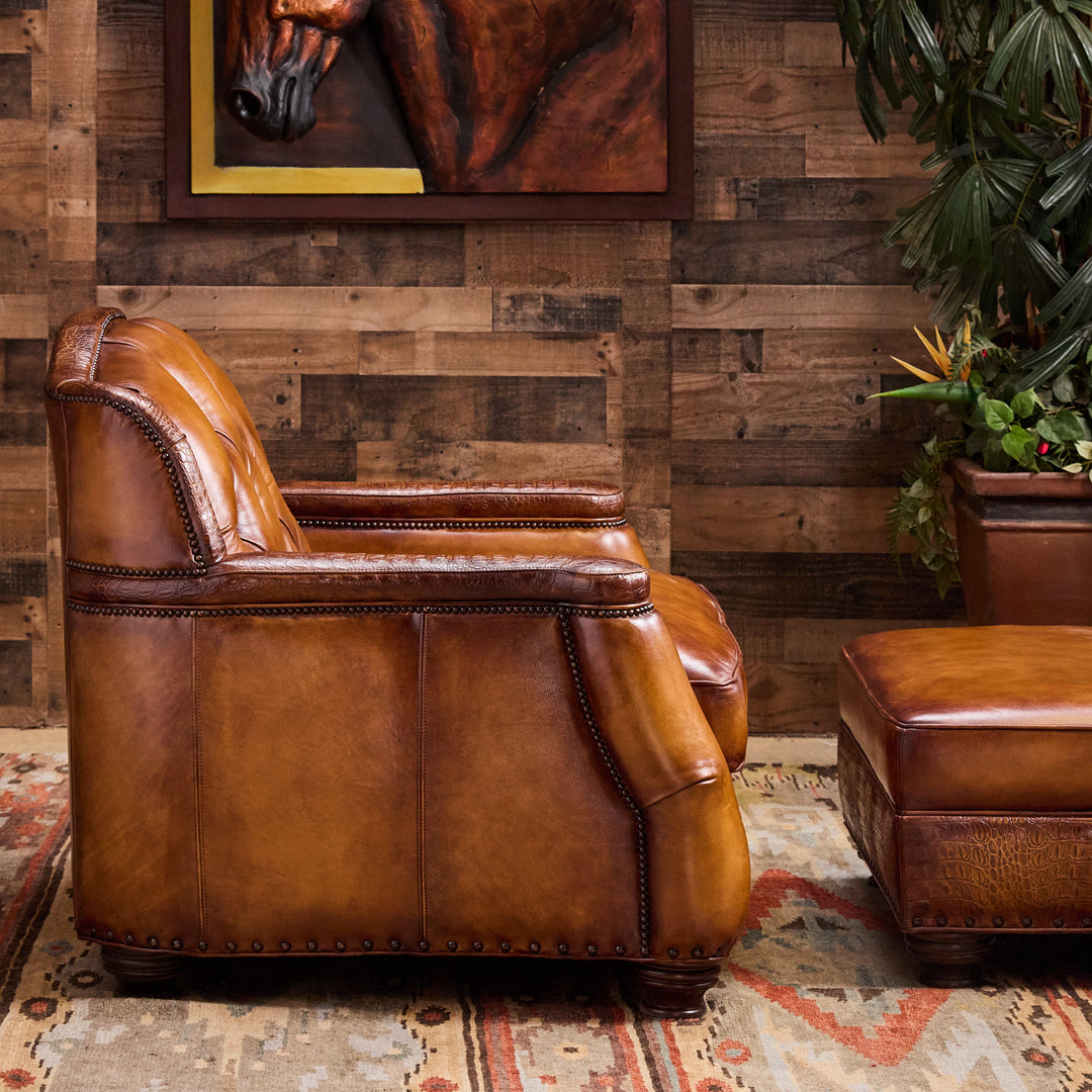 Saddle Burnished Oversized Chair and Ottoman