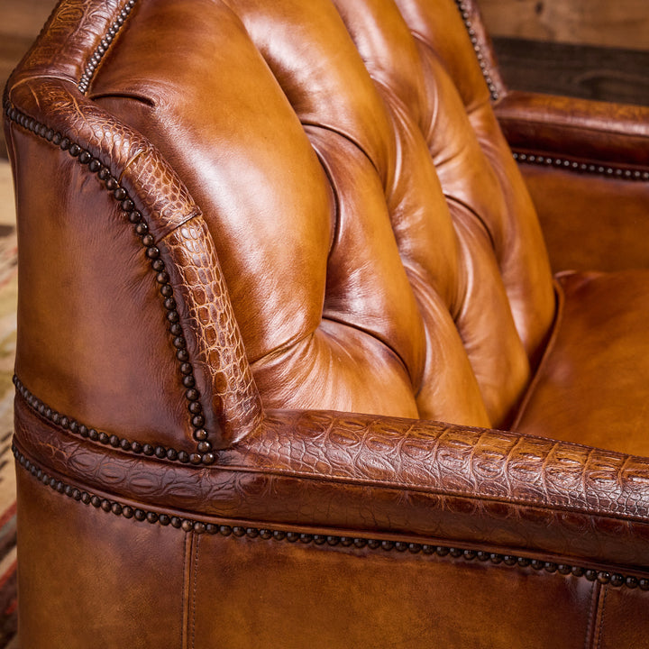 Saddle Burnished Oversized Chair and Ottoman
