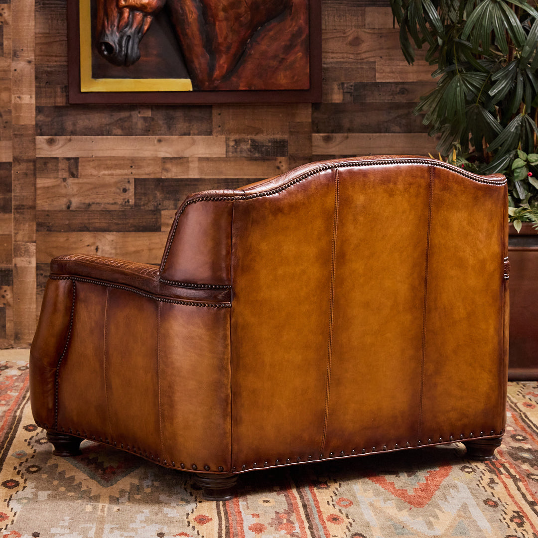 Saddle Burnished Oversized Chair and Ottoman