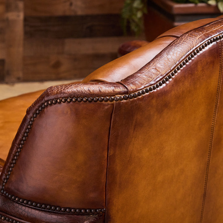 Saddle Burnished Oversized Chair and Ottoman