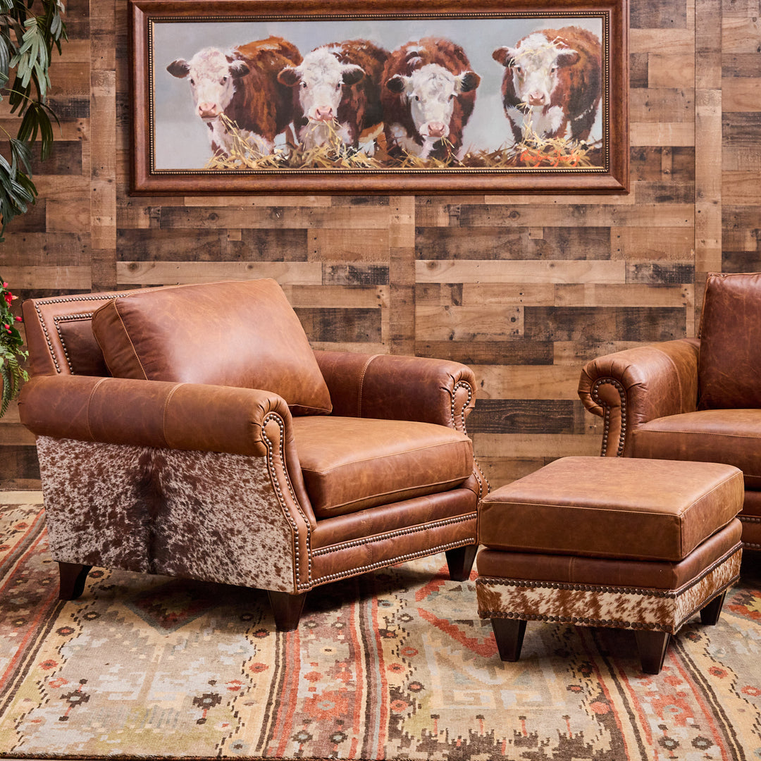 Cedar Park Cowhide Leather Chair and Ottoman