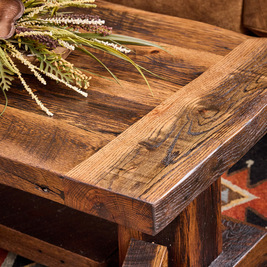 reclaimed wood coffee table with dado joint and Z-clip attachment detail