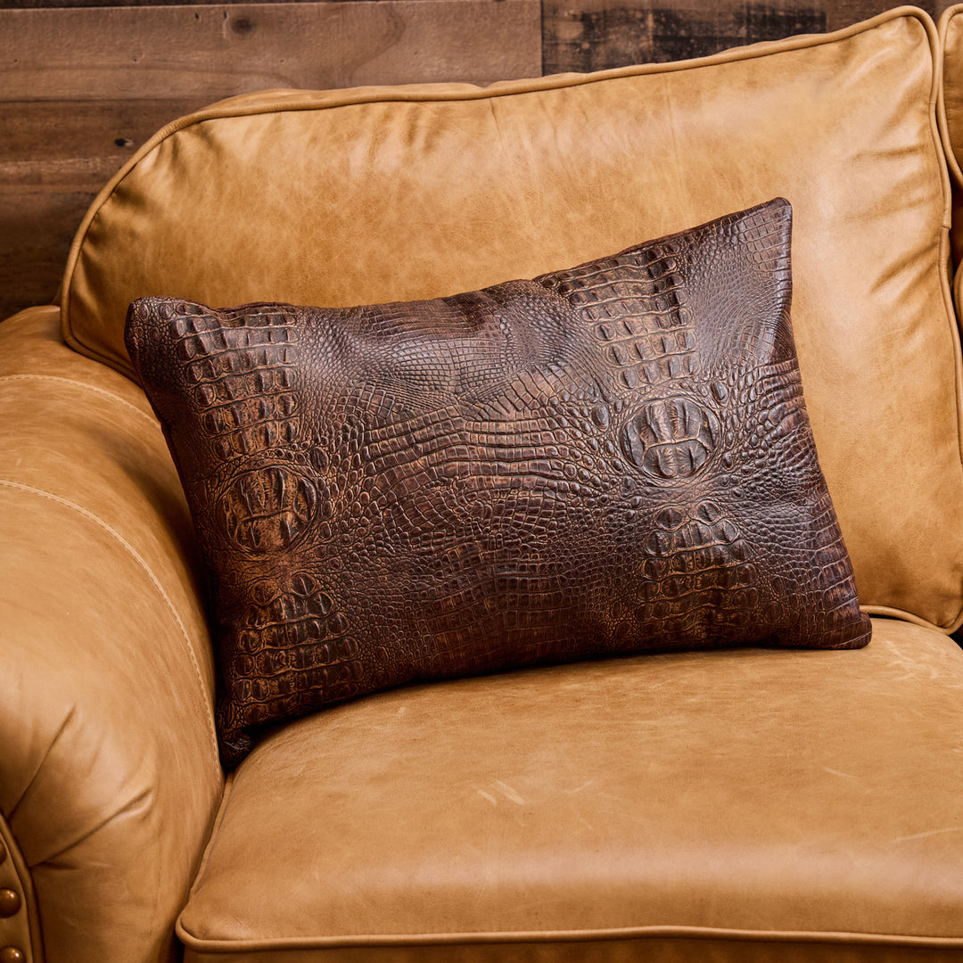 Croc Embossed Leather Pillow