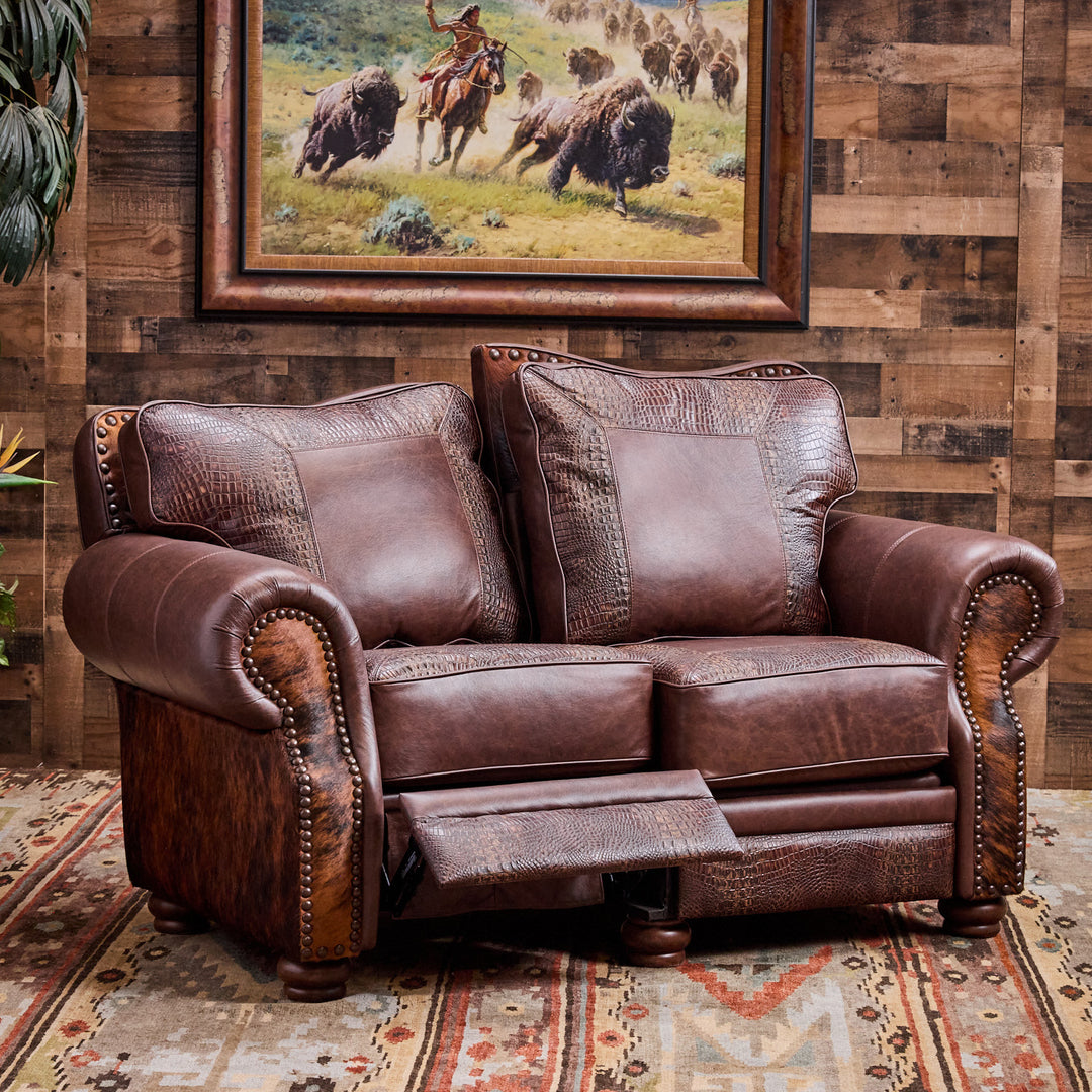 Katy Western Cowhide Reclining Loveseat