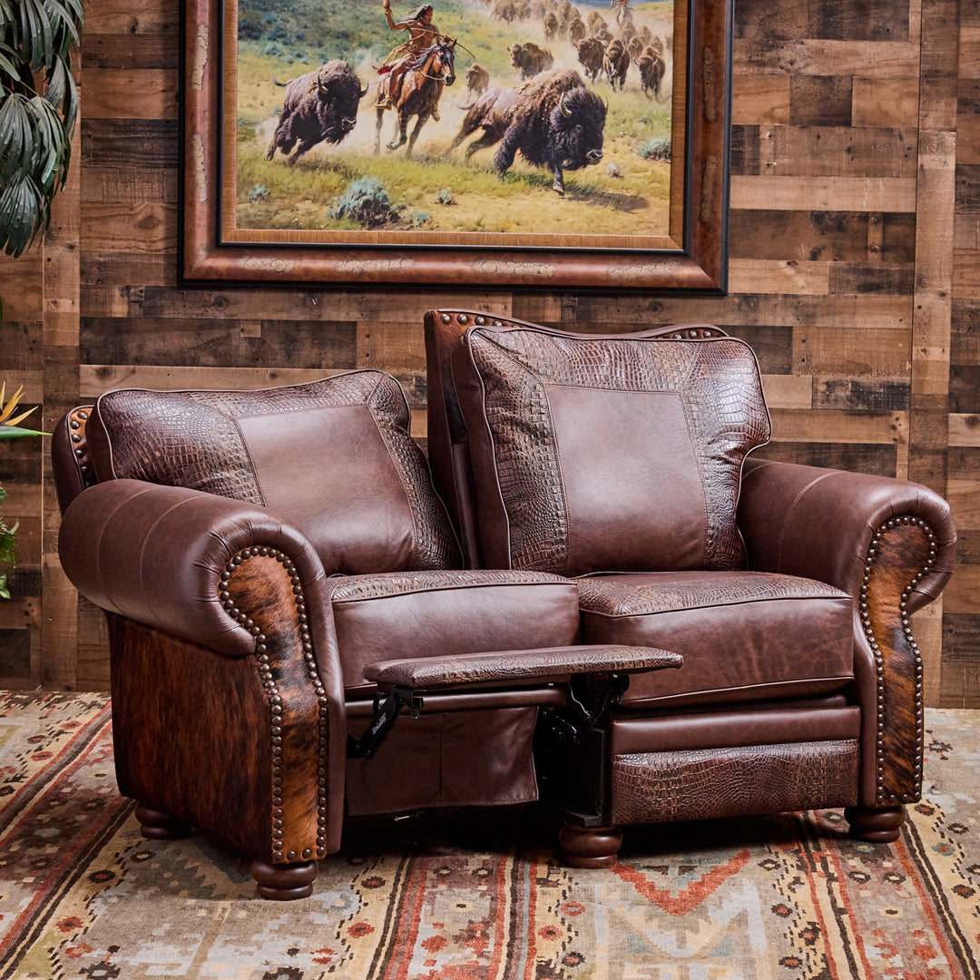 Katy Western Cowhide Reclining Loveseat