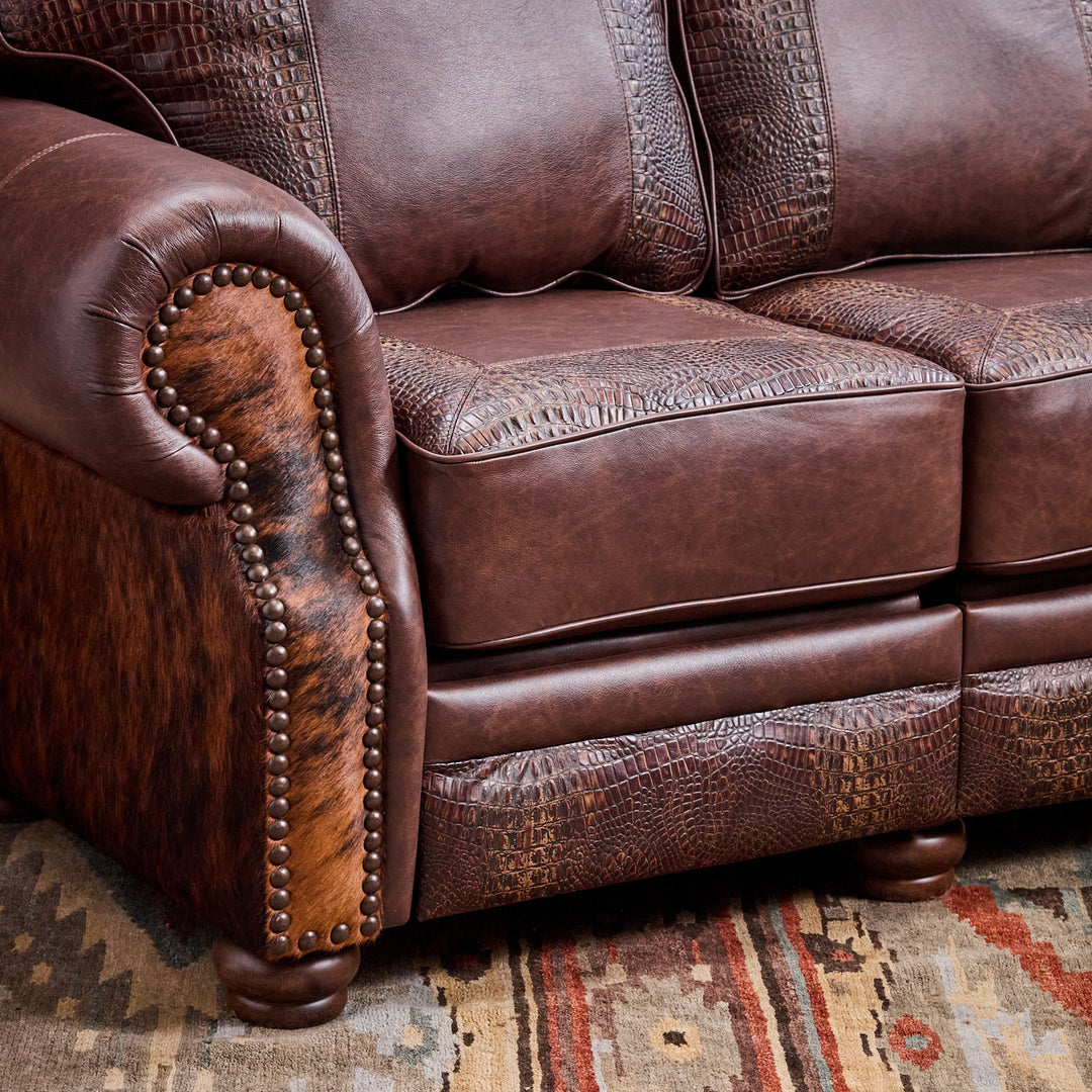 Katy Western Cowhide Reclining Loveseat