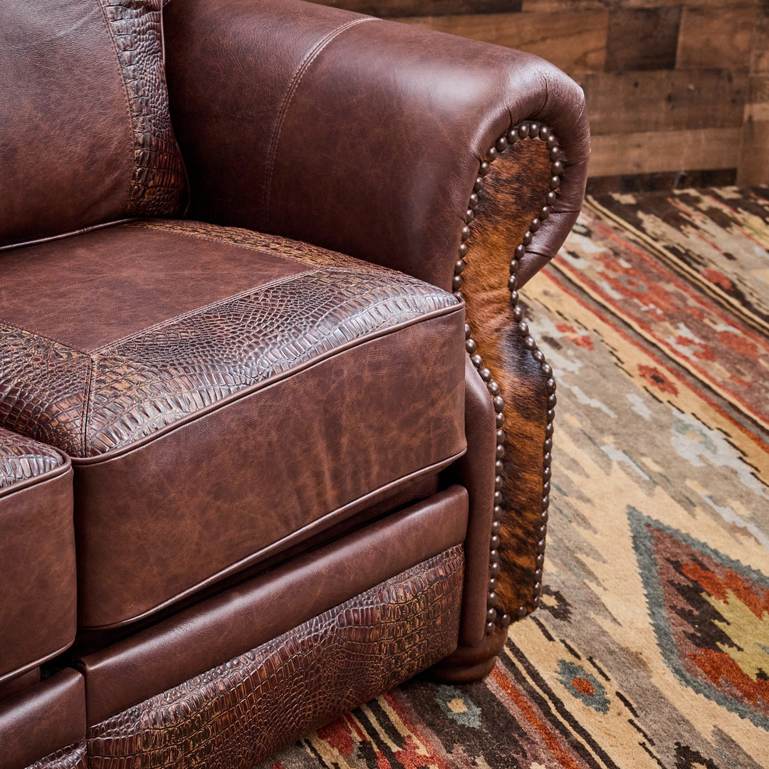 Katy Western Cowhide Reclining Loveseat